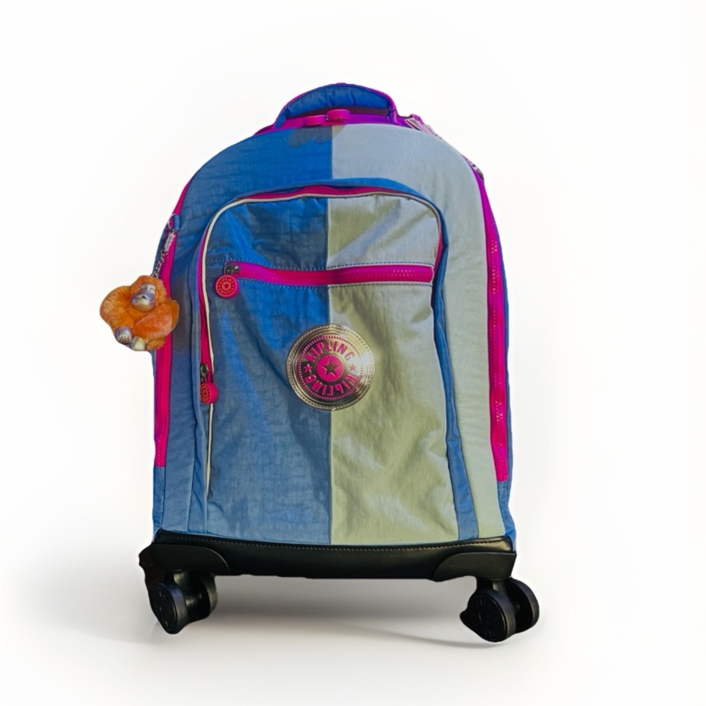 Kipling New Zea 15" Laptop Rolling Backpack ChromaPop Bouncy Blue NEW